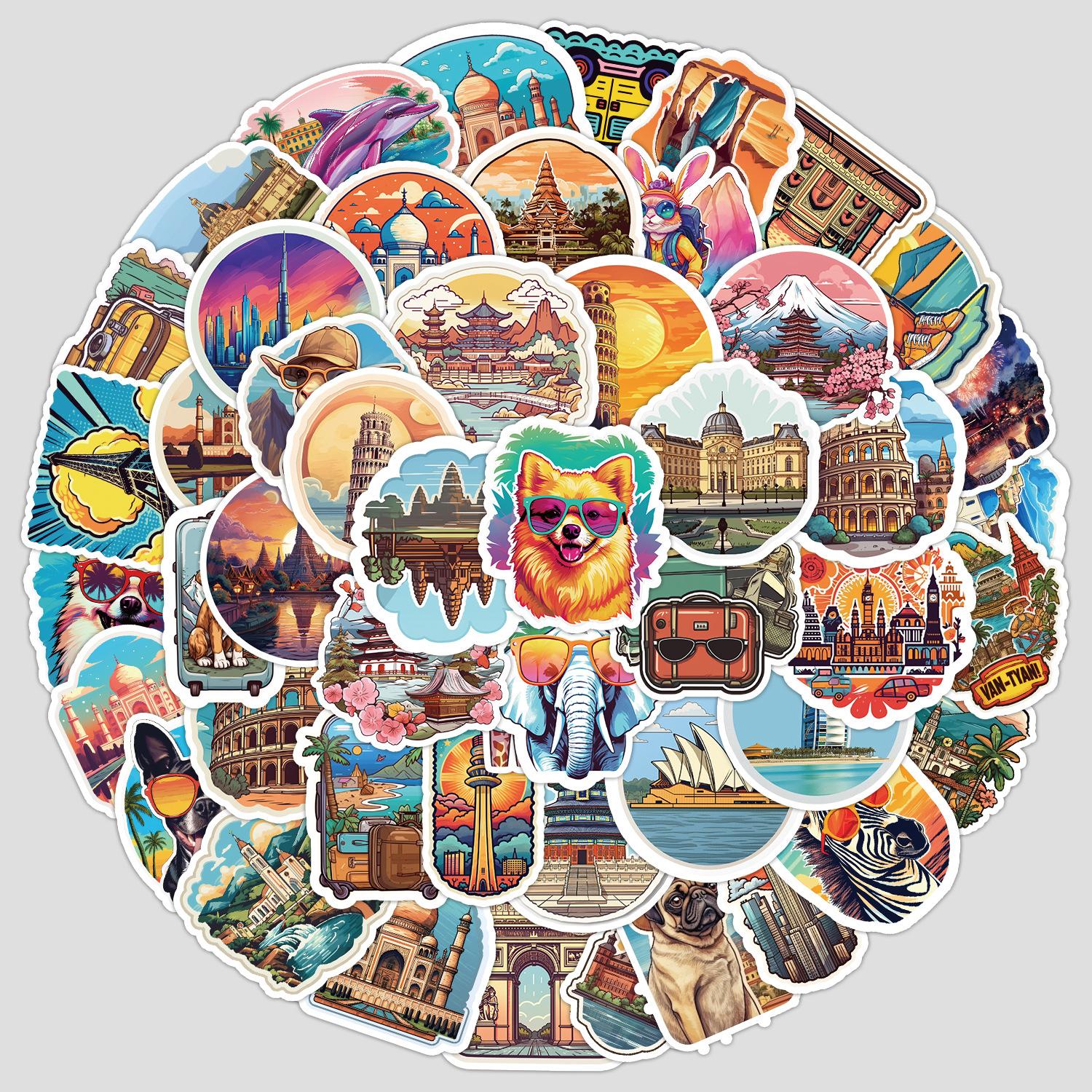 

50 Sheets of Travel Attraction Series Graffiti Stickers, DIY Stationery Stickers, Water Cup, Computer Waterproof Decorative Stickers