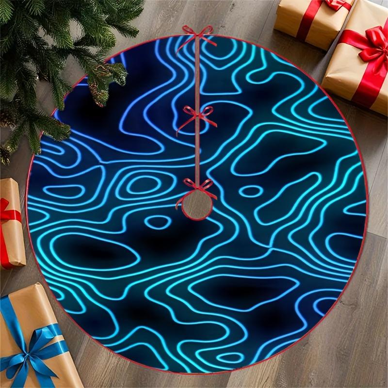 2D Flat, 2D Flat, 1pc, Blue-Green Gradient Fluorescent Wavy Christmas Tree Skirt, 2D Flat Printing, Suitable for Christmas Trees, Festive Theme, Soft