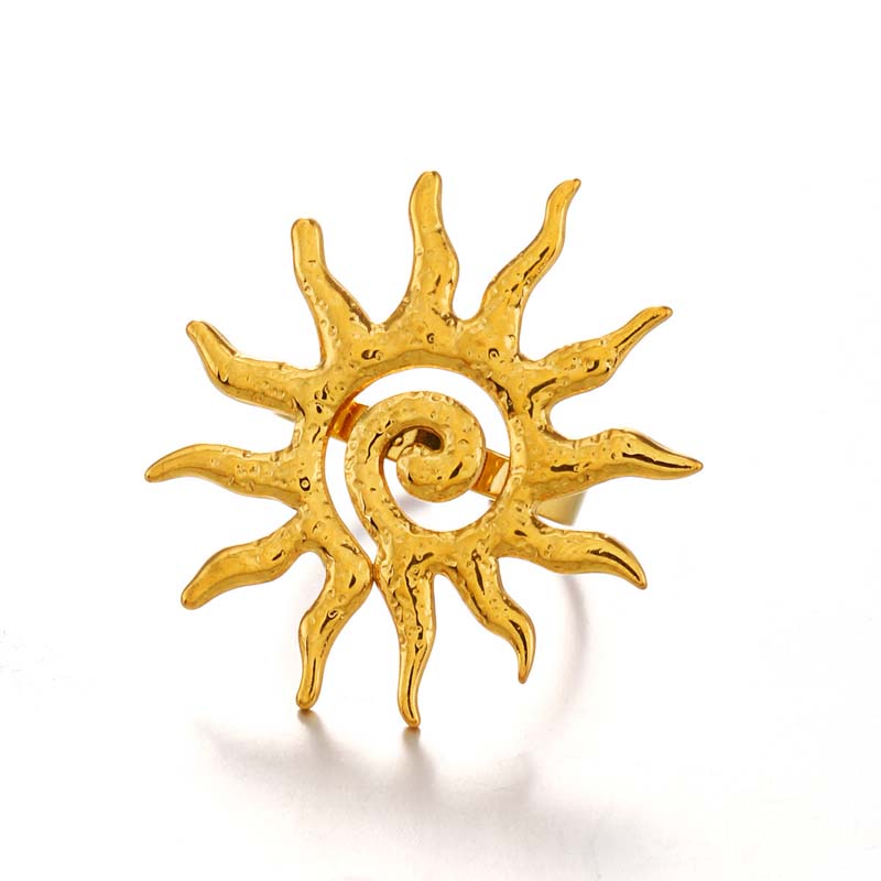 Stainless Steel Metal Sun Shape Open Rings For Women Vintage Gold Color Sunflower Adjustable Finger Rings Jewelry Accessories