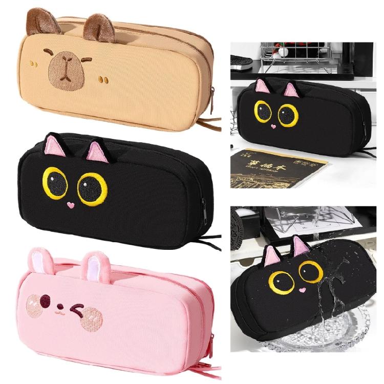 Animal Pencil Bag Large Capacity Canvas Pencil Case Multi Compartment Travel Pen Organiser For Student Adult Artists