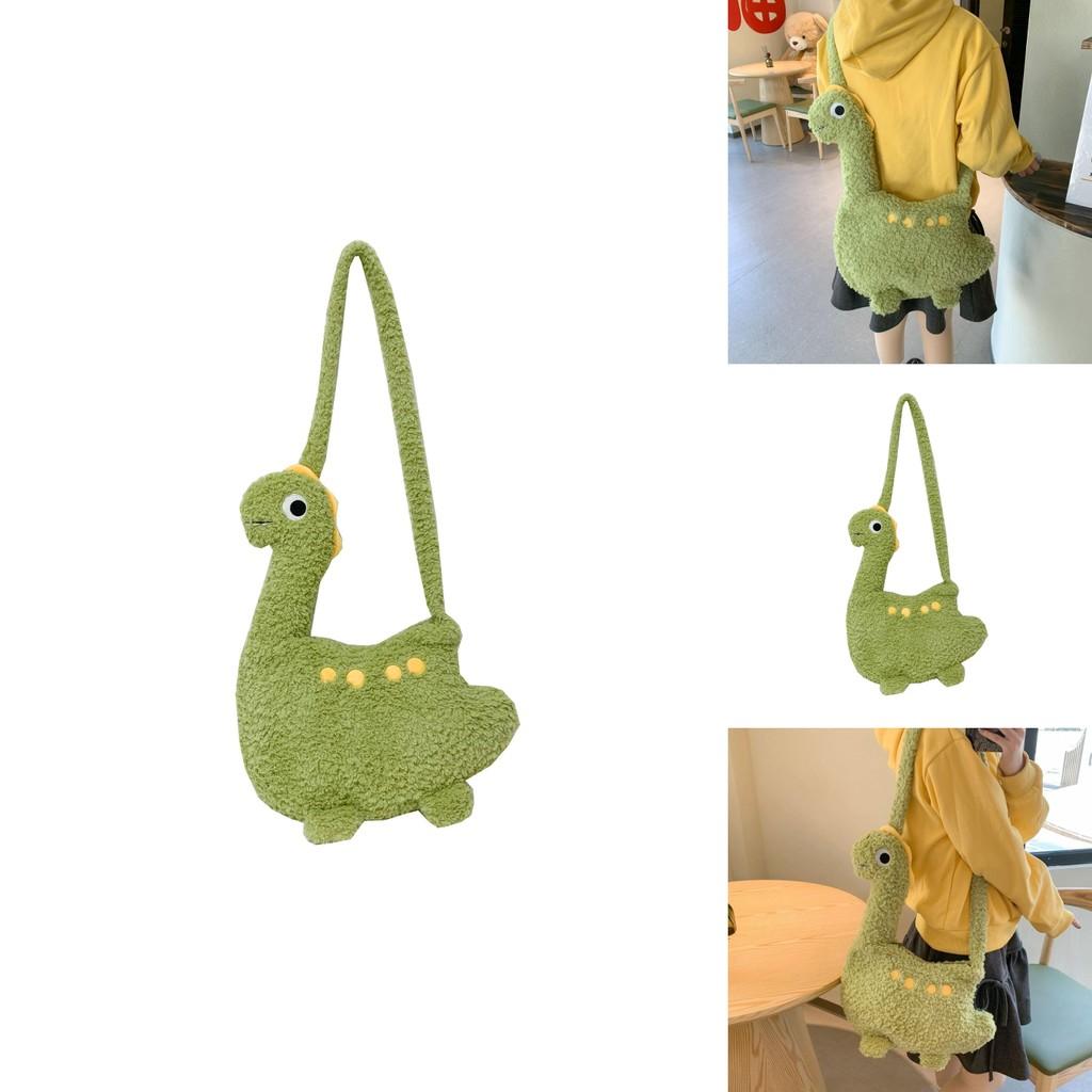 Cute Dinosaur Plush Crossbody Bag For Girls Handheld Toy Style With Elliptical Shape And Zipper