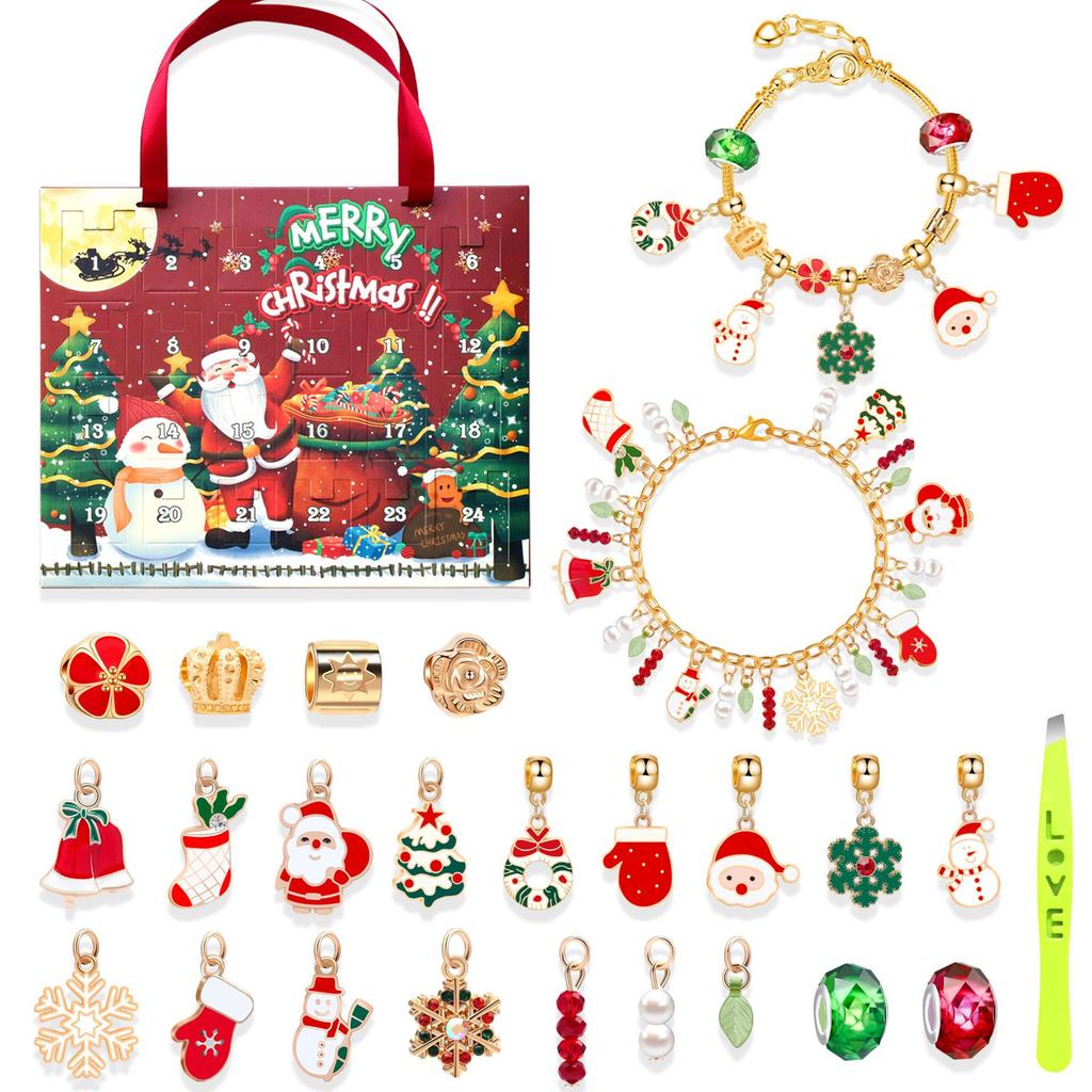 Christmas Bracelet DIY Crystal Beaded Alloy Jewelry Santa Blind Box Children's Holiday Gift