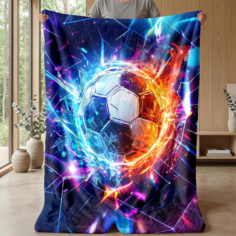 Flaming Soccer Ball Art 1 Theme Blanket Lightweight Warm Flannel Blanket Decorative Throw Blanket for Home Decoration