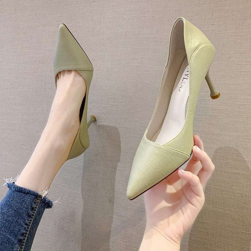 2025 Spring New Black Pointed Shallow Mouth Single Shoes Women's Professional Work Work Stiletto High Heels