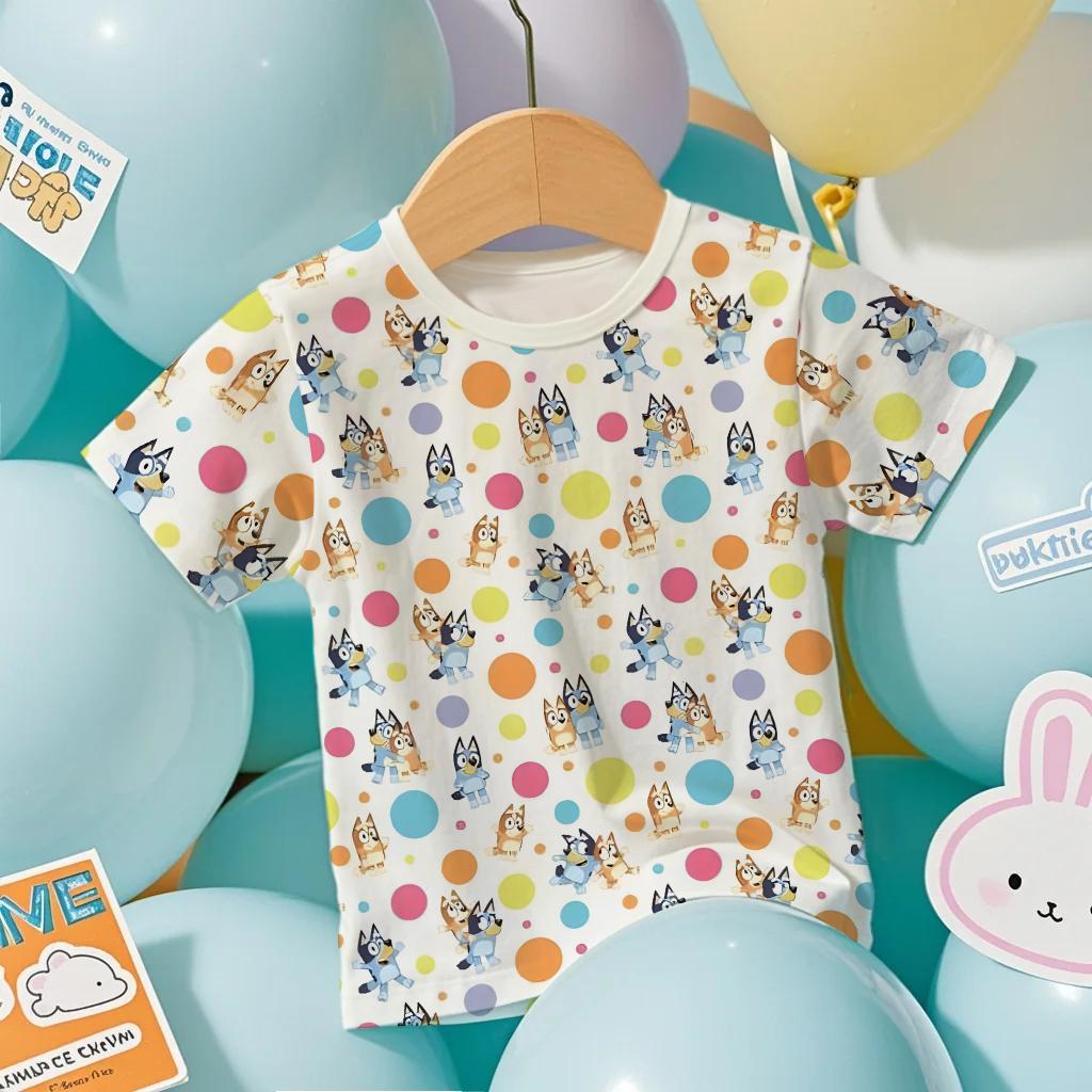 2026 Bluey Print Kids 3D T-Shirt Summer Cool Breathable Short Sleeve Cartoon Anime Design Tee for Boys and Girls Casual