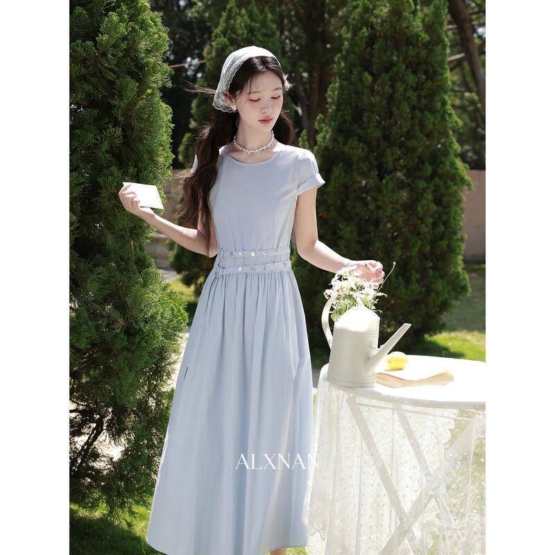 Lu Xiangnan  Cloud Weaving Spring Serenity  Elegant Blue Summer Maxi Dress M