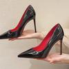 Scarpe col tacco alto in vernice nera suola rossa punta appuntita scollatura bassa tacco a spillo scarpe singole scarpe da lavoro alto senso