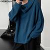 INCERUN Autumn Men Long Sleeve Hooded Texture Rib Shawl Casual Tops T-shirts