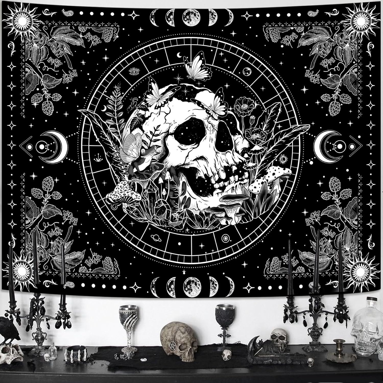 Aipon Black and White Skeleton Tapestry 75x100 чёрный