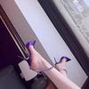 Fashion New Sexy Purple High-heeled Women's Thin Heels, Pointed Toe, Straight Line with Chain, Rhinonette, and Hot Girl Baled Sandals