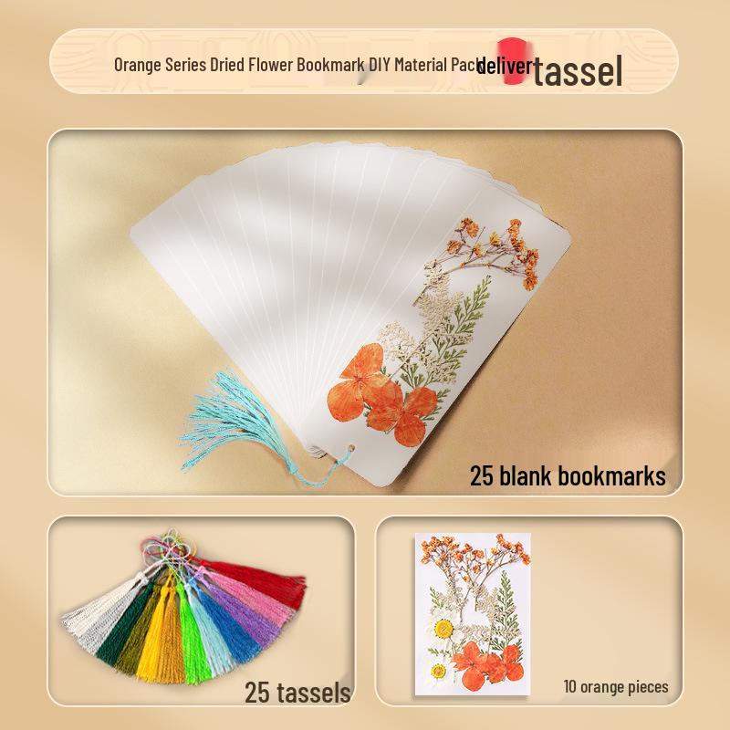 Thickened Handmade Bookmark with Calligraphy Painting, Creative Blank Cardboard, Dried Flowers, and Hand-painted Transparent Label
