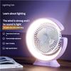 New Design Hot Selling 2 in 1 Multifunctional Moon Shape Portable Adjustable Rechargeable 3 Speed Table Fan with LED Light