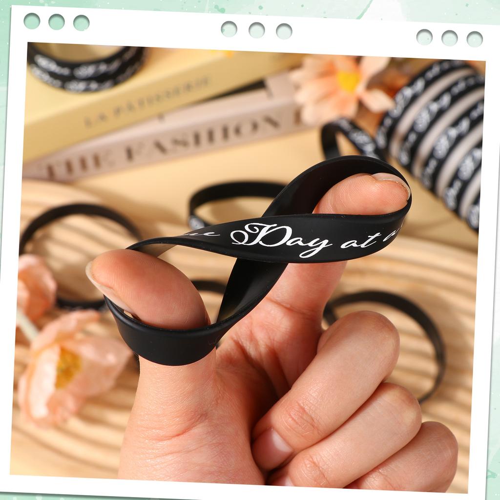 60 Pcs One Day At A Time Silicone Motivational Wristbands Black Inspirational Rubber Bracelets Sobriety Gifts For Addiction Reco