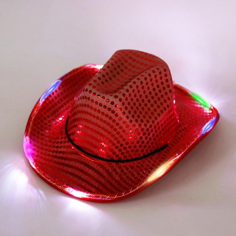 Sequin Brim Led Light Hat Western Denim Big Brim Denim Hat European and American Performance Fashion Light Hat