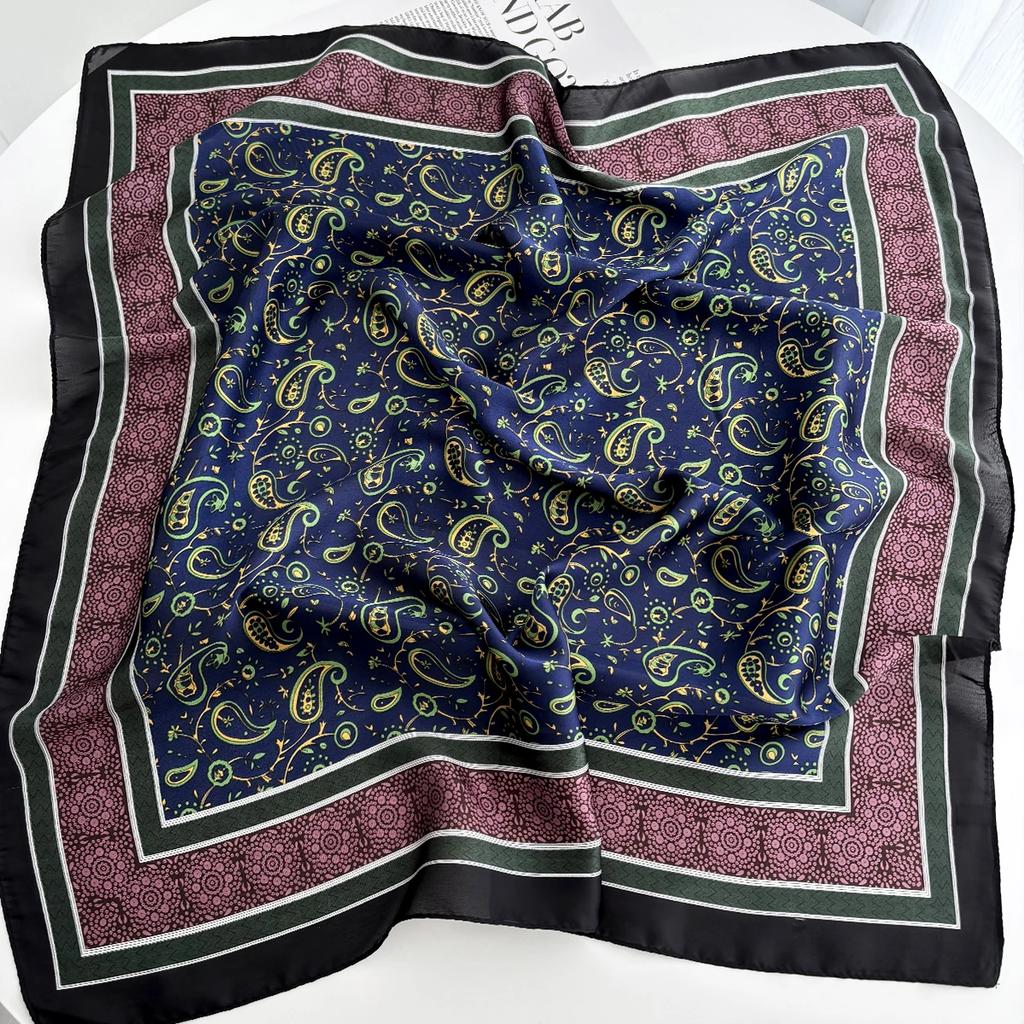 New Vintage Paisley Print Shawl Square Scarf for Women Soft Satin Neckerchief Female Hair Bands Ribbon Headband Bandana