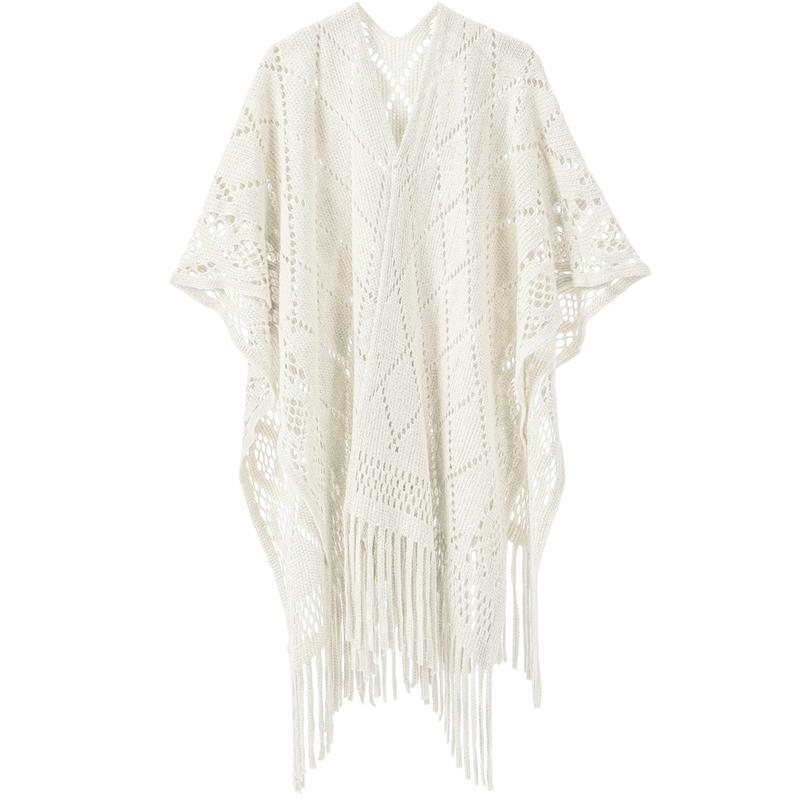 Autumn Winter Hollow Crochet Scarf Women Lady Layers Poncho Elegant Solid Tassel Shawl Scarve Capa Para Mujer Fashion Party New