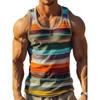 Canottiere Grafiche a Strisce Retro da Uomo Moda Casual Estive Senza Maniche Gilet Stampato 3D Largo Girocollo Magliette Sportive Asciugatura Rapida