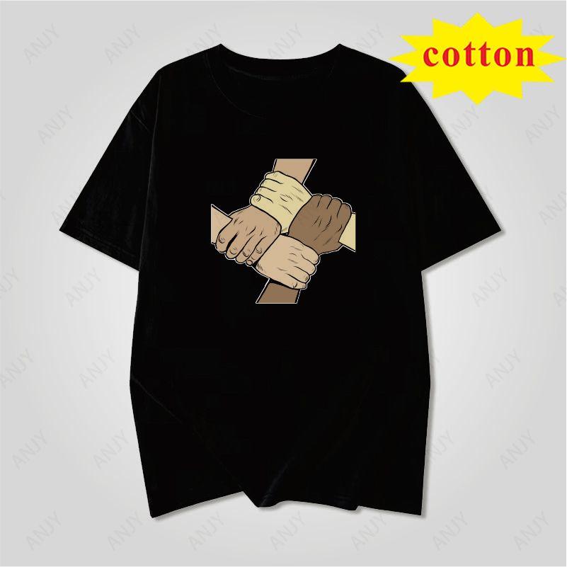 Simple Unity Handshake Printed Tshirt Versatile Basic Summer Unisex Top