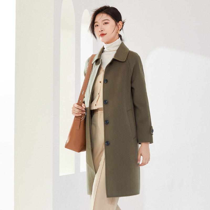 Dámský kabát ze 100% vlny MODERNÍ NOVINKA SAGA Podzimní vlněný dlouhý kabát Ručně vyrobený hráškový kabát Zimní teplá vlněná dlouhá bunda