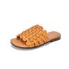 Johnature Chaussons Plats d'Extérieur en Cuir Véritable Tissés à la Main Chaussures Slip-on Décontractées Polyvalentes pour Femmes