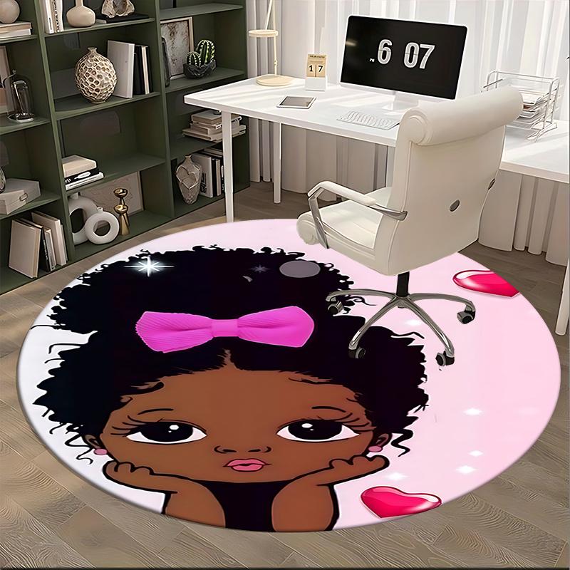 Rosa Afro-Mädchen Stuhlmatte - Runder Teppich für Heimdekoration, Büro, Wohnzimmer, Schlafzimmer Geschenk - Geeignet für verschiedene Räume0511b