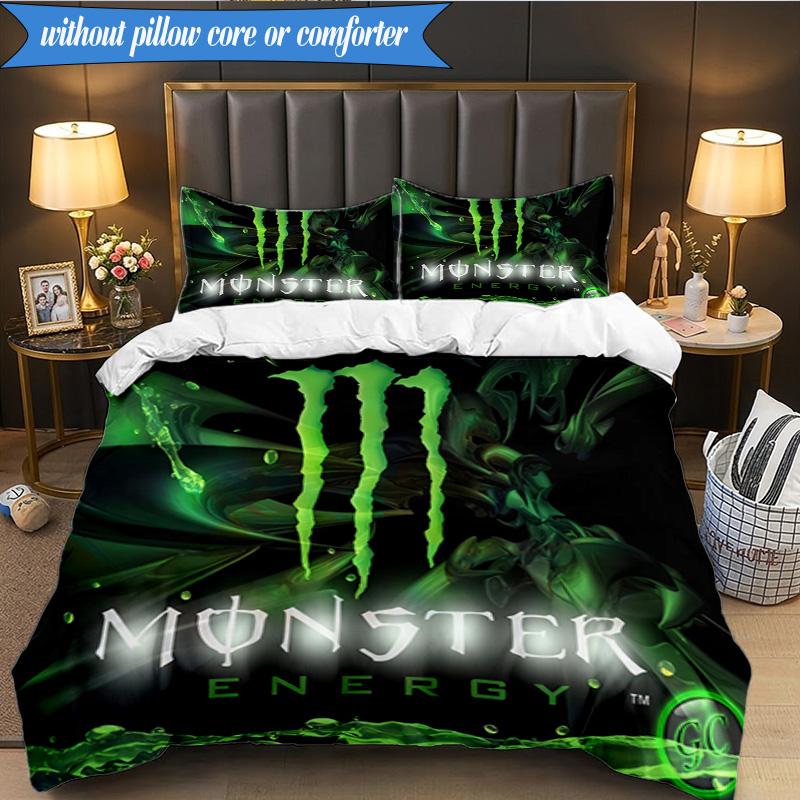 3-teiliges Monster Energy Bettwäsche-Set Bettbezug Verschluss Enthält 1 Bettbezug & 2 Kissenbezüge für Alle Jahreszeiten Schlafzimmer Dekoration Weihnachten Fan Geschenke