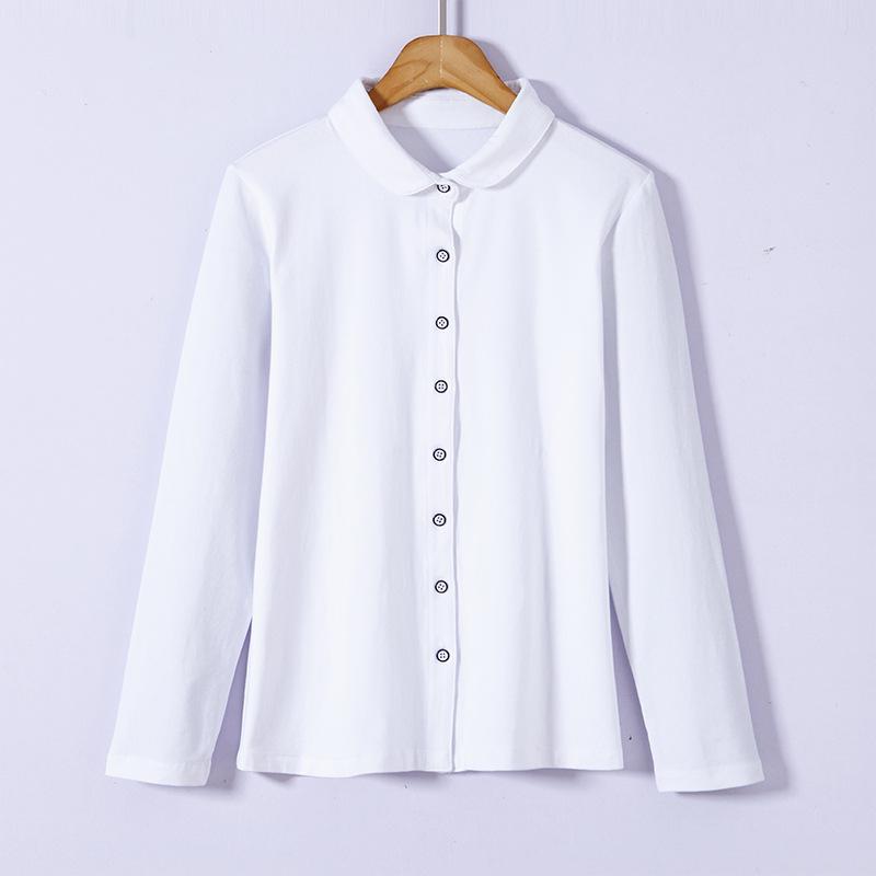 Women‘s Turn Down Collar Long Sleeve Slim Fit Shirt Cotton Solid Casual Top
