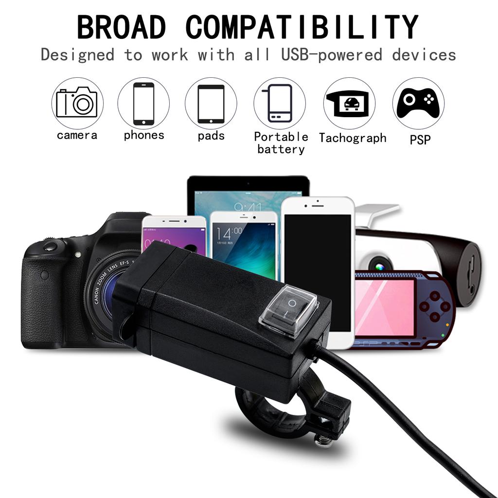 Podwójna ładowarka USB do motocykla, 24W ładowarka USB do telefonu Wodoodporny adapter USB na kierownicę motocykla Szybkie ładowanie Podwójna ładowarka USB do motocykla 12V/24V