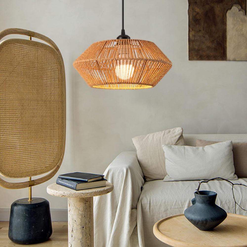 Boho Style Rattan Chandelier 32CM Lamp Shade Vintage Hanging Light Pendant Lamp for Home Decoration Lighting Fixture E27 Light