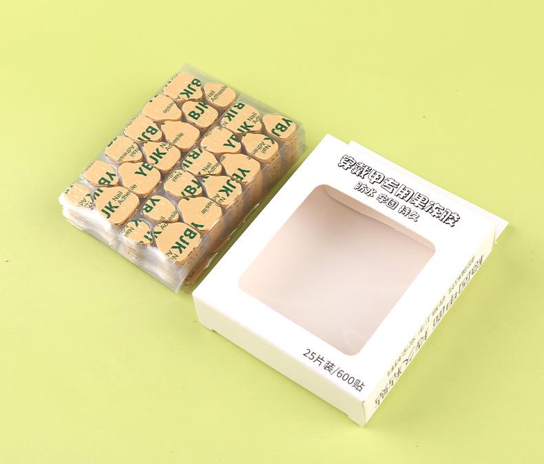 YBJK Boxed Jelly Glue: Upgraded Super Sticky Waterproof Nail Adhesive - 600 Kraft Paper Stickers, 25 Sheets