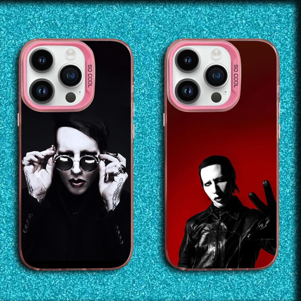 Singer M-Marilyn Manson Phone Case For iPhone 16,15,14,13,12,11,Mini,Pro,MAX Pink Matte Silicone Cover