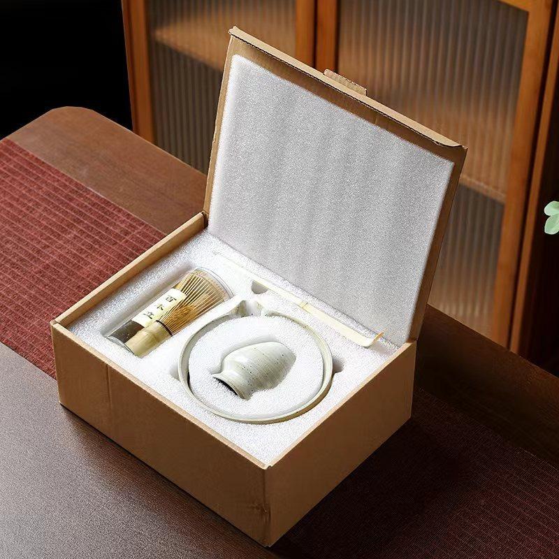 4PCS Japanese Matcha Tea Set Bamboo Matcha Whisk Teaspoon Ceramic Matcha Bowl Tea-making Tools Accessories CJTZ005