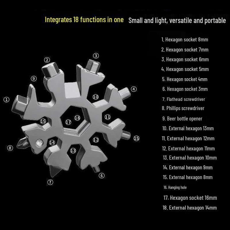 Portable Multifunctional Snowflake Wrench: Hex/Oct Connector, Universal Cutter, Lightweight EDC Tool