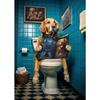 Retro Funny Animal Sitting On Toilet Reading Newspaper Posters Prints Canvas Painting Colorful Wall Pictures Bathroom Home Decor