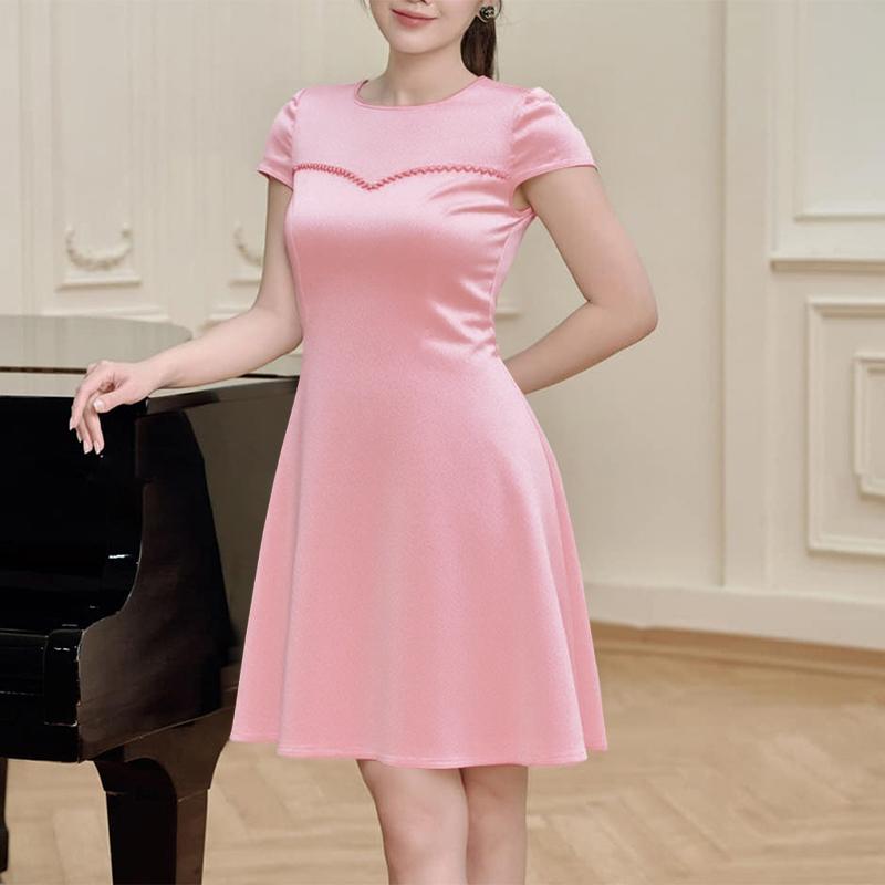 ZANZEA Damen Lässiges Sommerkleid mit Rundhalsausschnitt und kurzen Ärmeln