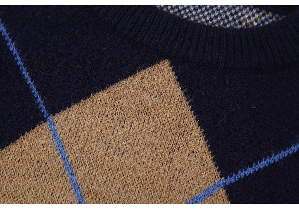 2025za Women's Jacquard Scarf Knit Diamond Plaid Sweater - Round Neck, Autumn/Winter Commuting Top Coat