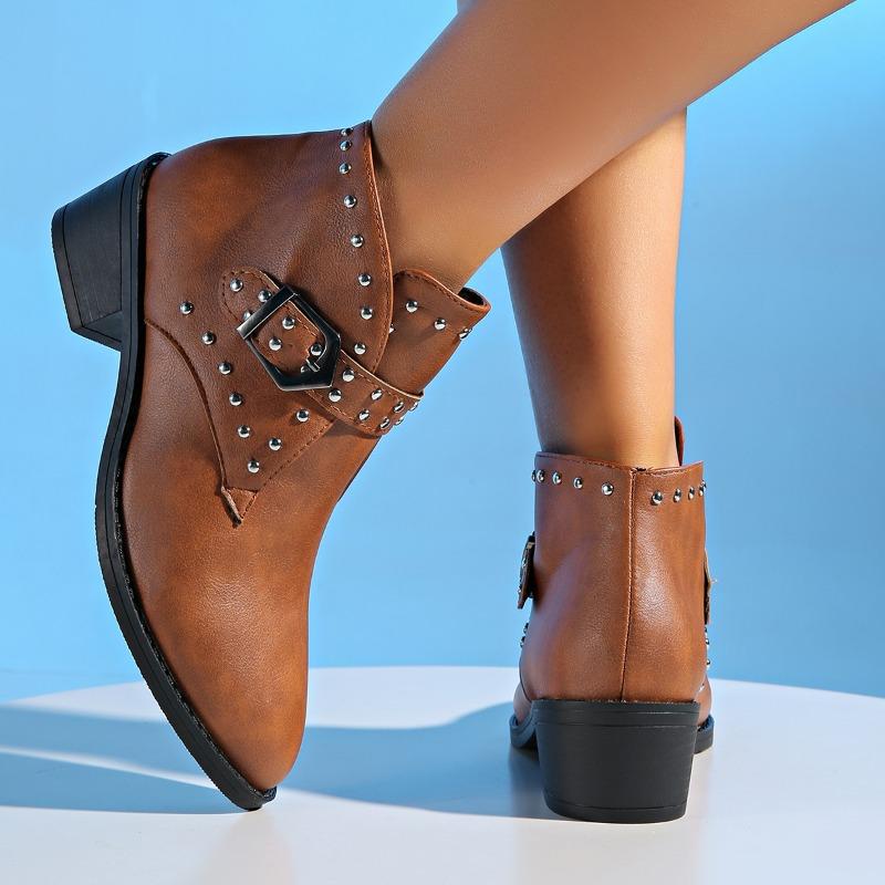 Large Pointed, Low Cut Square Heel Fashion Boots for Autumn and Winter , New Short Buckle Chelsea Women's Boots