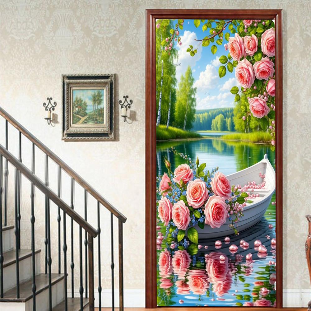 1Pcs landscape Vinyl Door Sticker For Bedroom Home Decor Self Adhesive Removable Wall Decal Door Renovation Waterproof Poster