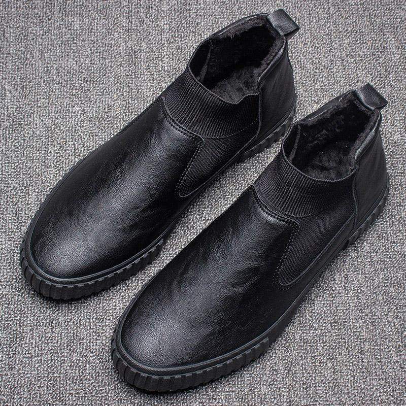Casual High-top Leather Shoes 2025 Winter Velvet Cotton Shoes Trend Lazy Shoes One-pedal Martin Boots Darth Vader Men's Shoes