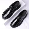 Men's shoes glossy leather shoes men's casual shoes young men's suit leather shoes black round head leather shoes Hong Kong style trend shoes