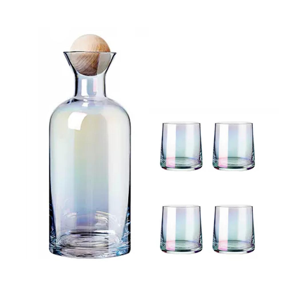 Bedside Glass Pitcher Set 4 Cups Lid 1200ml Capacity Drinking Glasses for Nightstand Colorful
