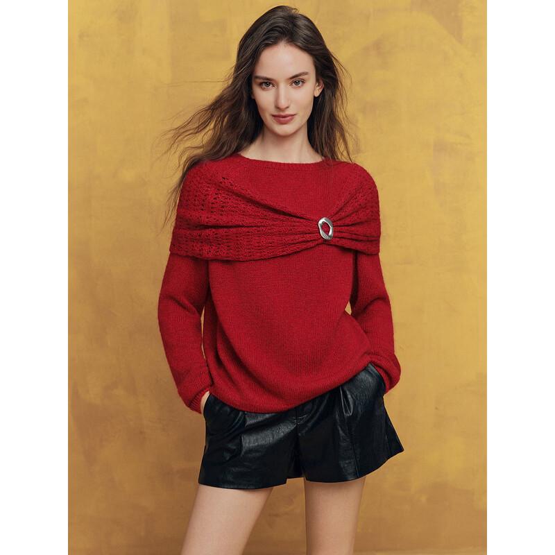 ELLE Women's Wool Blend Hollow Knit Shawl Sweater