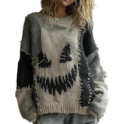 Winter Dames Geborduurd Oversized Vest, Vintage Geïnspireerd Gebreide Pullover met Boho Chic Design, Losse Comfortabele Top voor Casual Kleding