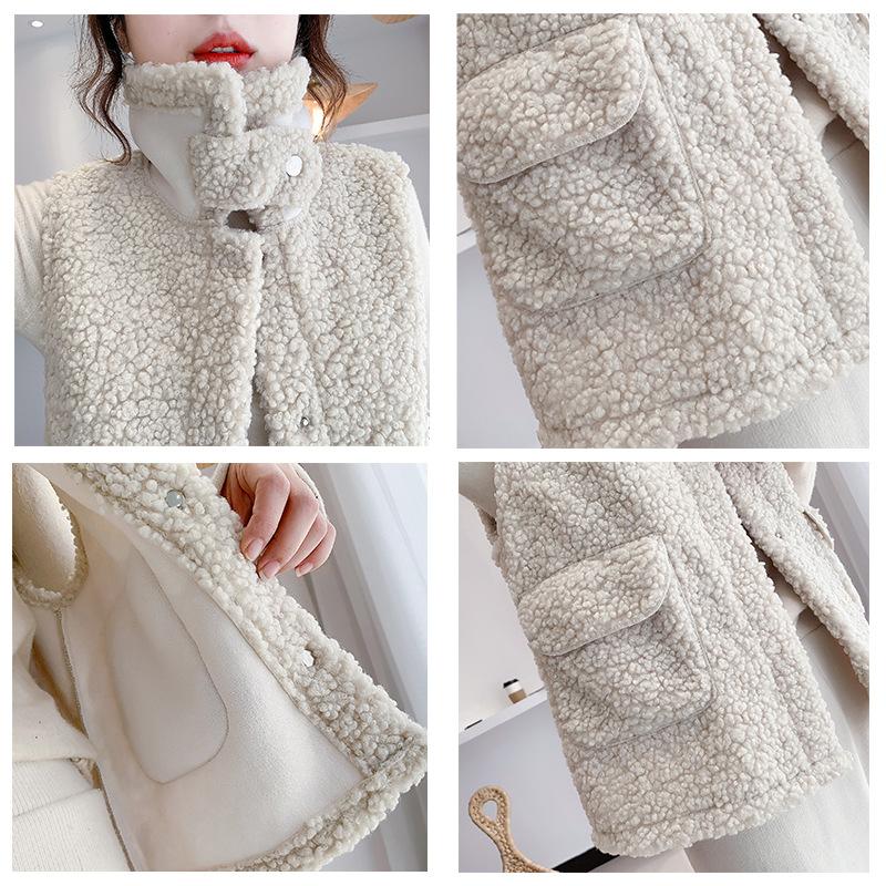 Koreanische version des neuen lamm plüsch weste frauen werkzeug wind revers können schnalle lamm wolle weste frauen lose