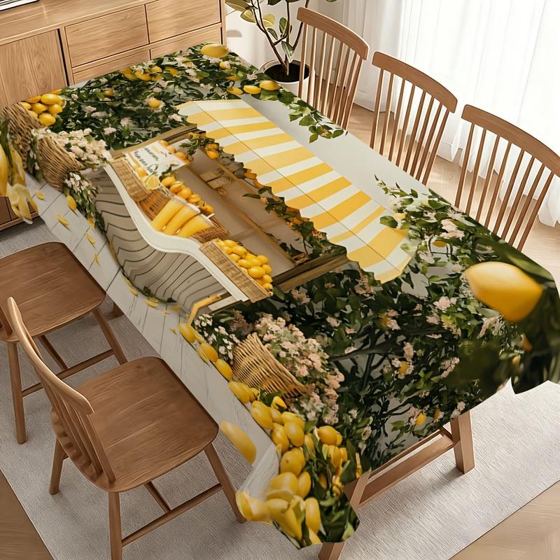 Round Lemon Tablecloth Suitable for - Use - Bright Yellow Lemon & Pink, Durable Table Cover Decor, Party Table Setting, Lemon Grove Theme for Birthday