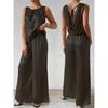 Women's Fashion Summer Sleeveless Vest Top High Waist Drop Wide Leg Trouser Suit