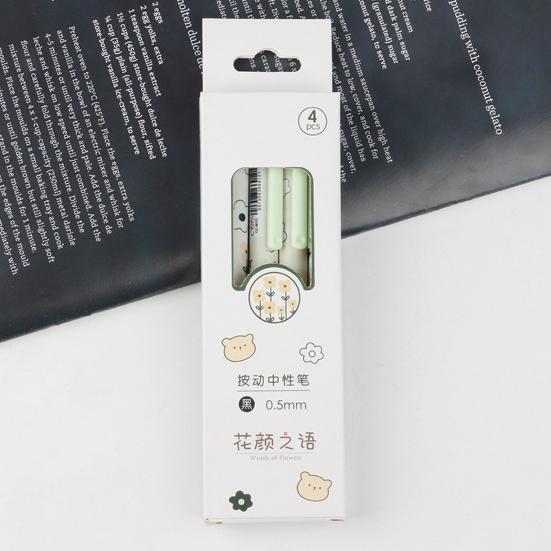 4 bucăți/set 0,5 mm stilou gel presat uscare rapidă cerneală neagră cu vârf fin Articole de papetărie cu tema florilor pix de scris articole de birou