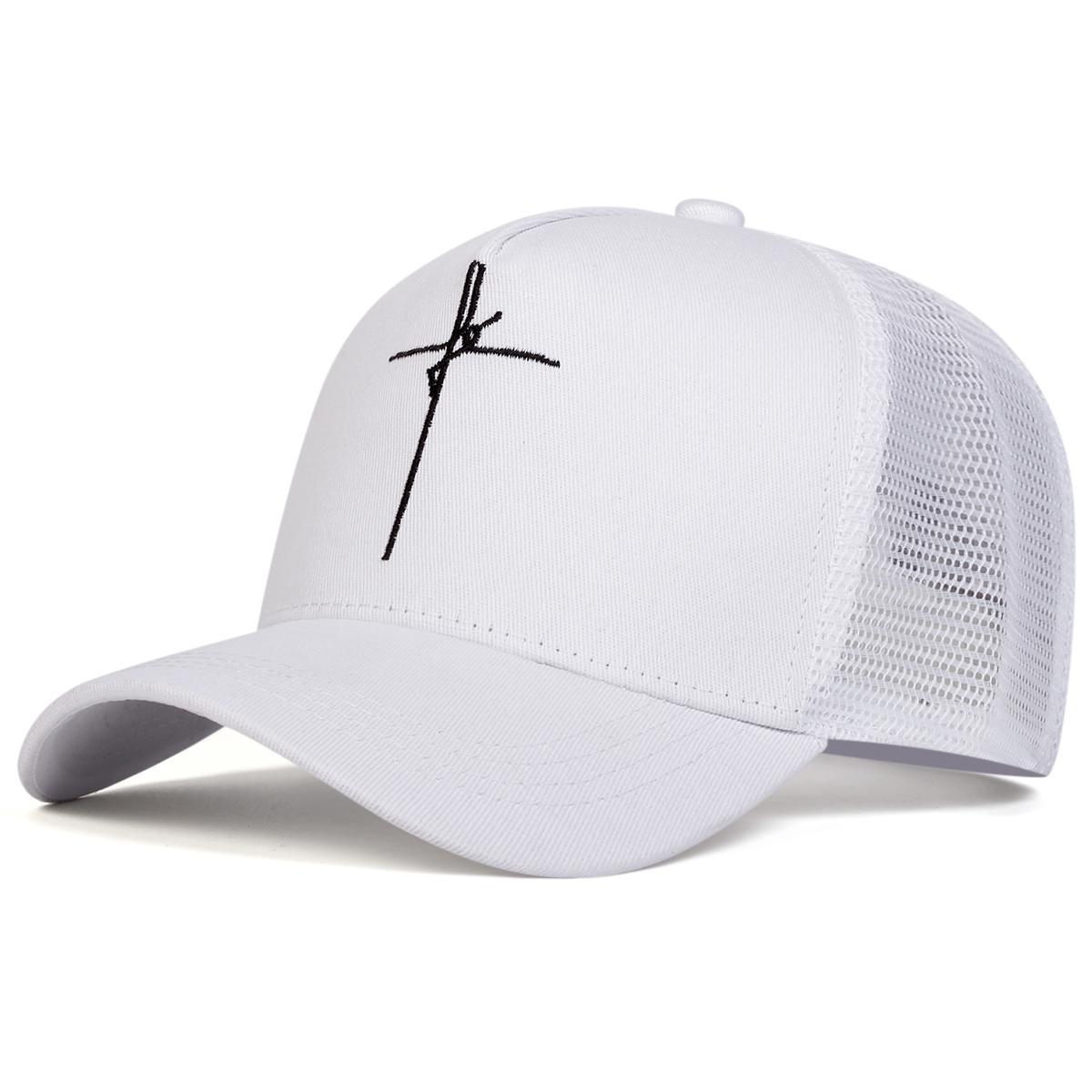 

Men Personality Cross Embroidered Baseball Cap Mesh Hat Outdoor Adjustable Sunscreen Leisure Hat Spring Autumn Travel Tourism Beach Vacation білий