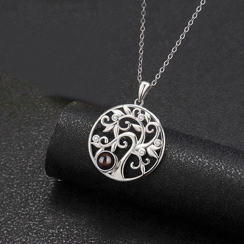 Colier cu Proiecție Arborele Vieții pentru Femei Fotografii Color Personalizate în Multilingv