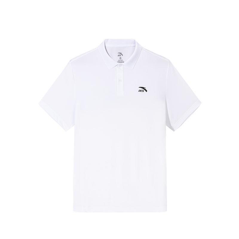 Anta Comfortable Breathable Solid Color Casual Short Sleeve Polo Shirt Men tops Snow-White 952528113-1